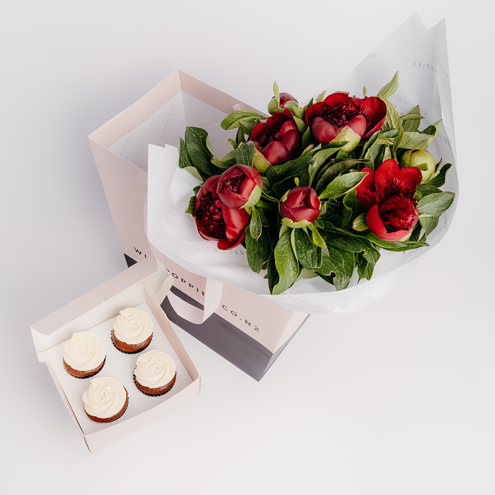 Red Charm Peonies - Wild Poppies -  Flower - Same Day Flower Delivery Auckland - Auckland Flower Delivery \ Florists - boutique gift boxes 