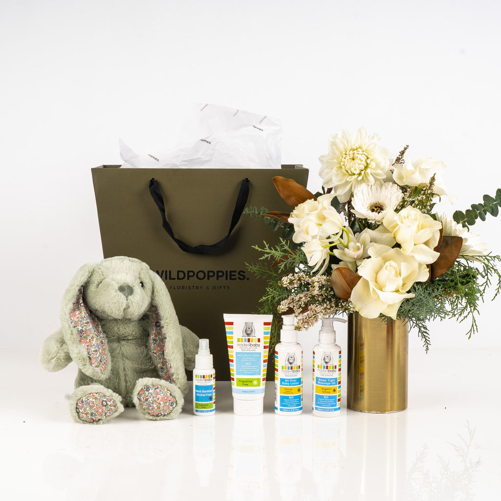 Baby Care & Bunny Gift Set - Wild Poppies -  Gift - Same Day Flower Delivery Auckland - Auckland Flower Delivery \ Florists - boutique gift boxes 