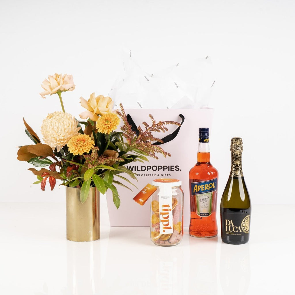 Aperol & Arrangements Gift - Wild Poppies -  Gift - Same Day Flower Delivery Auckland - Auckland Flower Delivery \ Florists - boutique gift boxes 