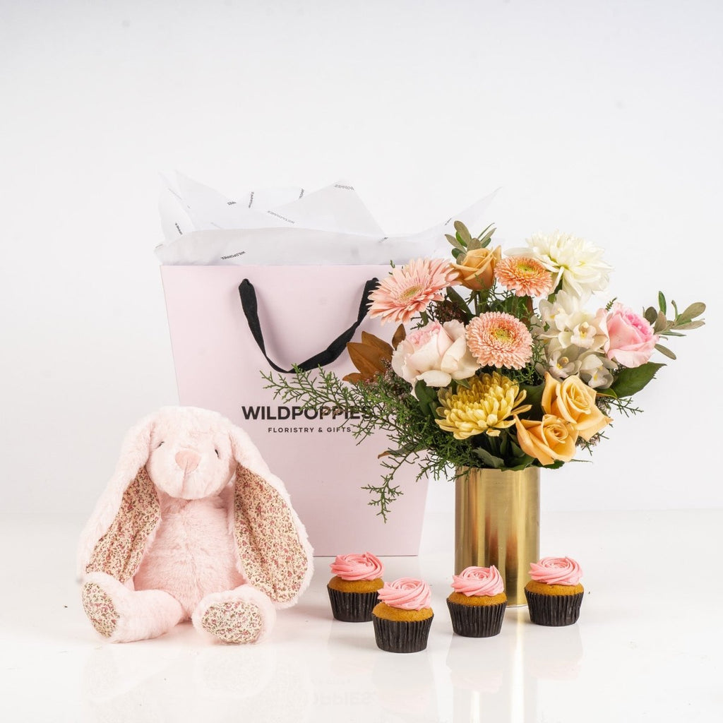 Baby Girl Sweetheart Combo Gift - Wild Poppies -  Gift - Same Day Flower Delivery Auckland - Auckland Flower Delivery \ Florists - boutique gift boxes 