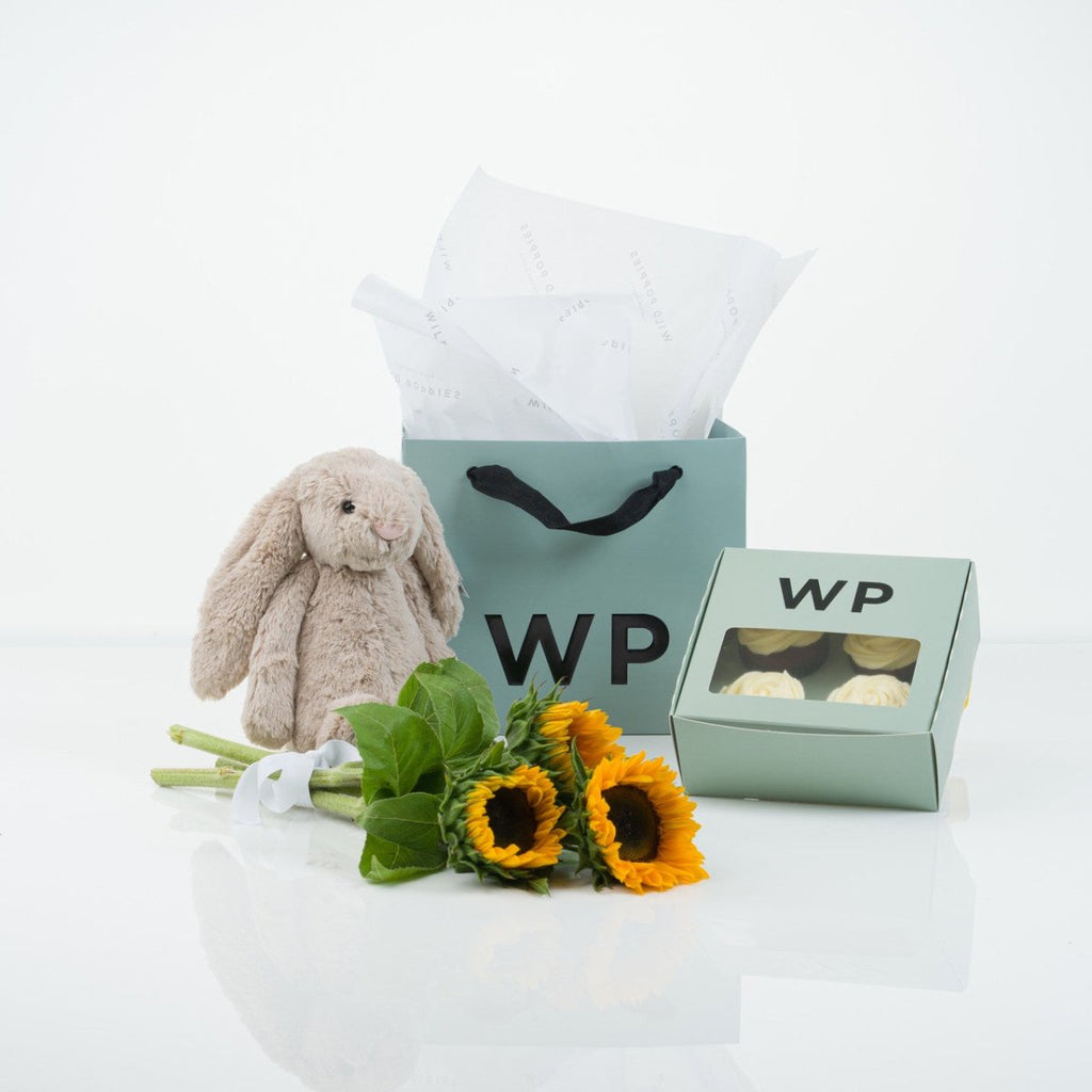 Baby Sunflower & Bunny Gift - Wild Poppies -  Gift - Same Day Flower Delivery Auckland - Auckland Flower Delivery \ Florists - boutique gift boxes 