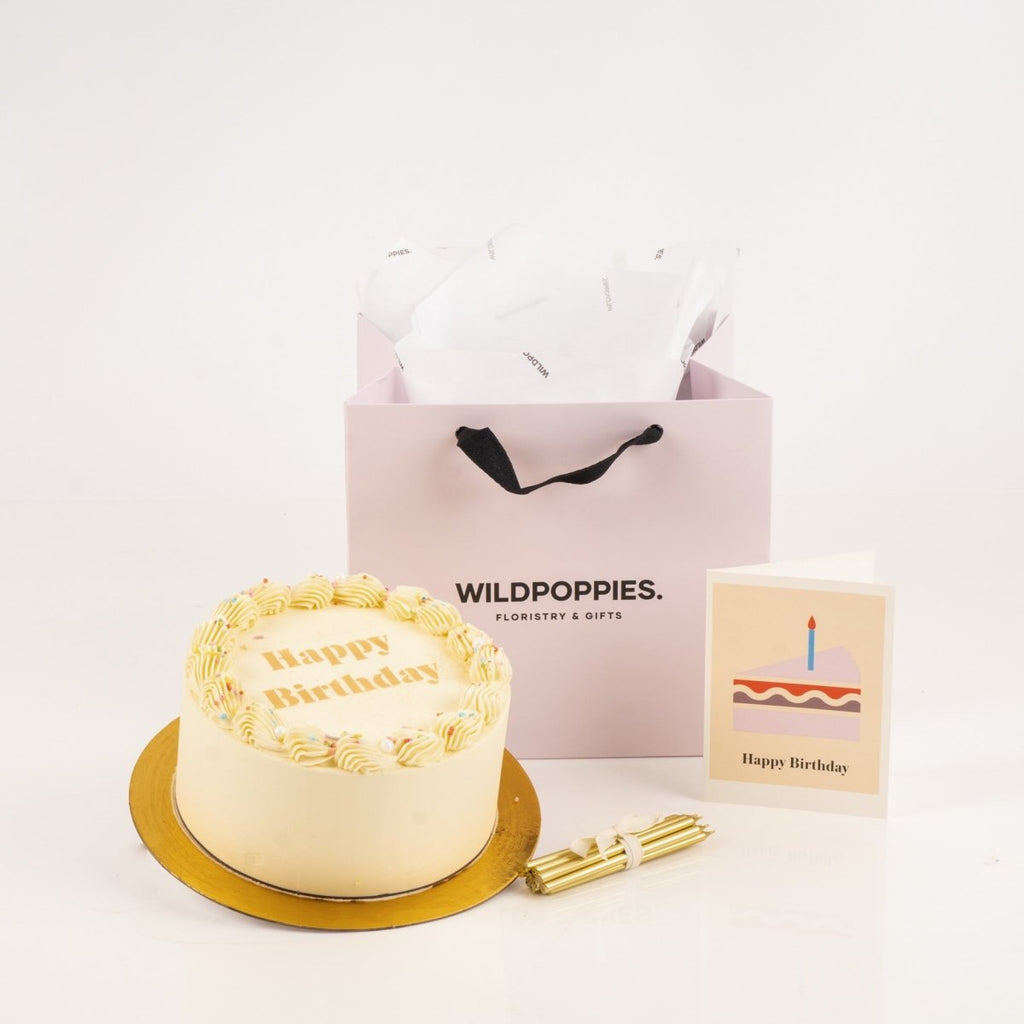 Birthday Cake & Card Gift Set - Wild Poppies -  Gift - Same Day Flower Delivery Auckland - Auckland Flower Delivery \ Florists - boutique gift boxes 