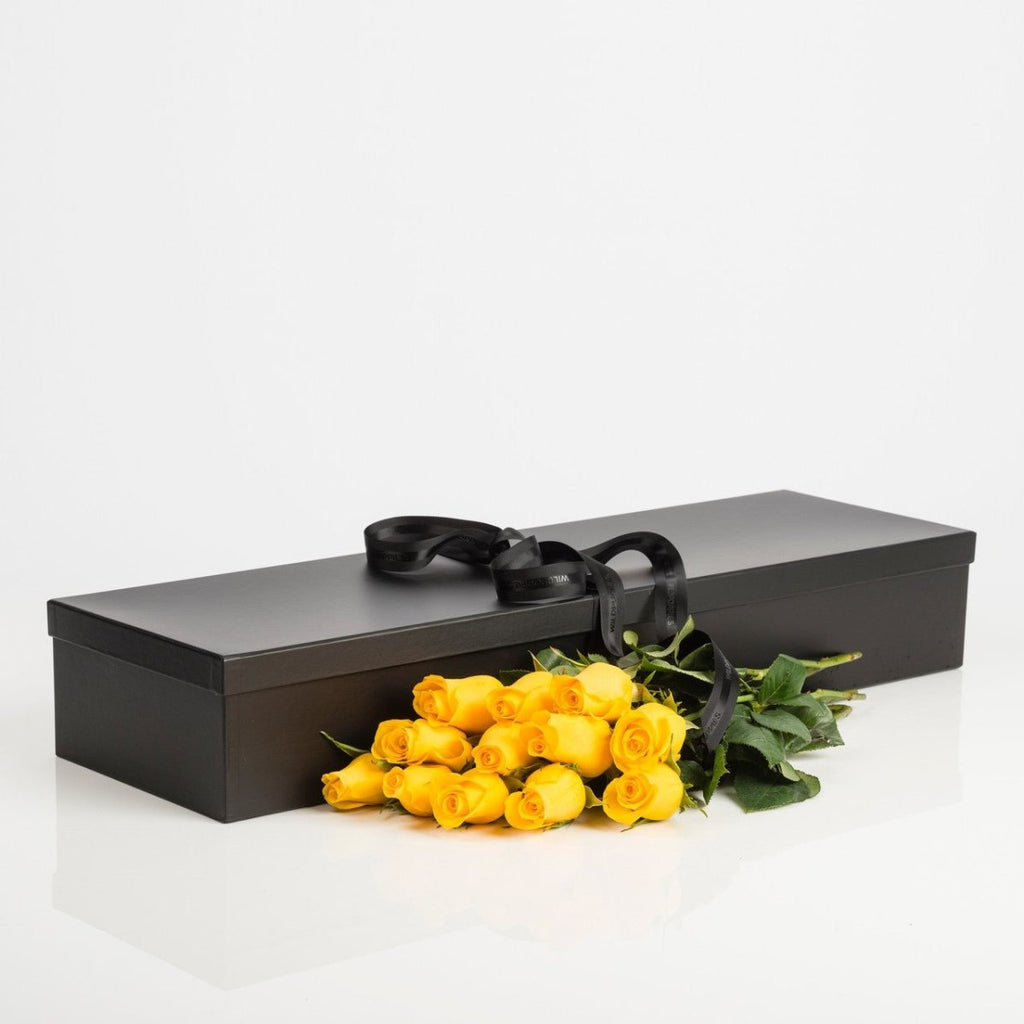 Boxed Yellow Brighton Roses - Wild Poppies -  Flower - Same Day Flower Delivery Auckland - Auckland Flower Delivery \ Florists - boutique gift boxes 