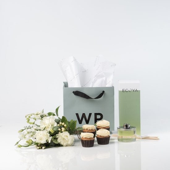 French Pear Ecoya Cupcakes and Flowers Gift Set - Wild Poppies -  Gift - Same Day Flower Delivery Auckland - Auckland Flower Delivery \ Florists - boutique gift boxes 