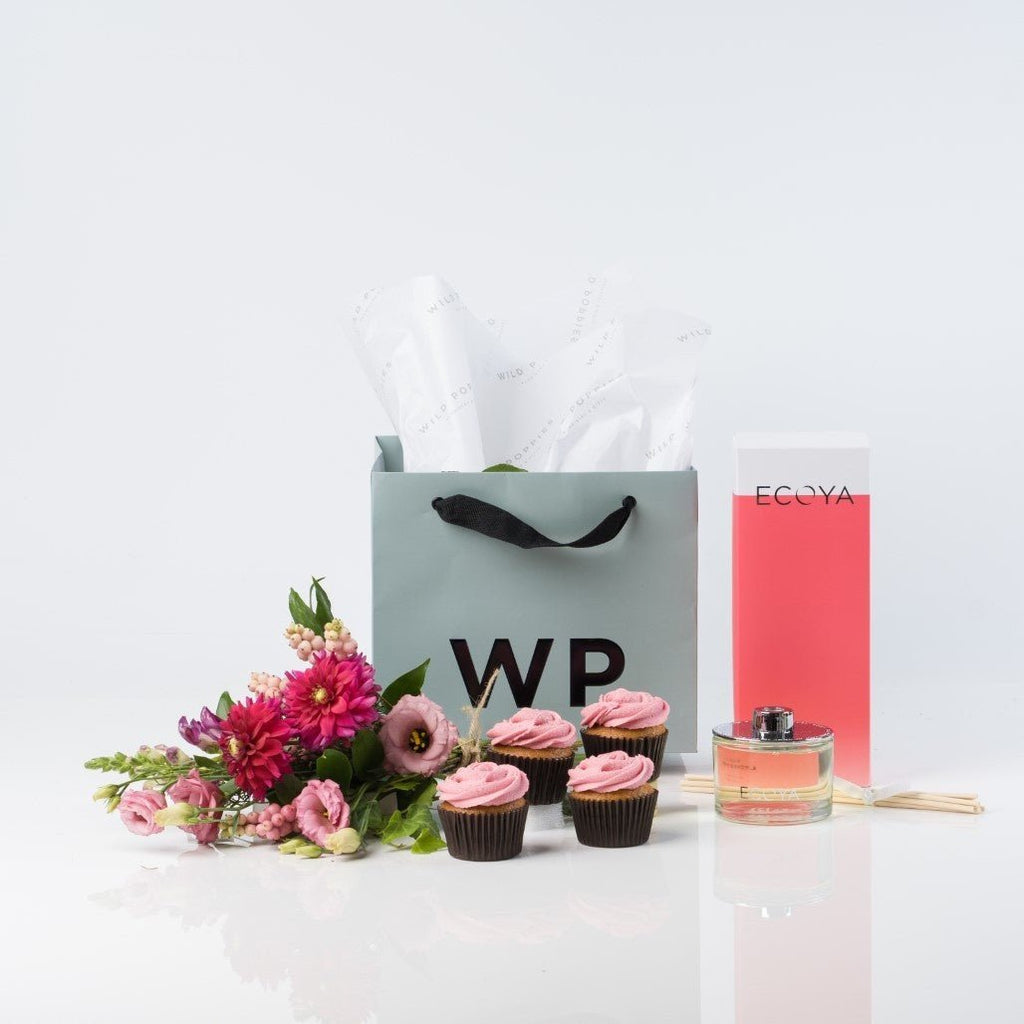 Guava Lychee Ecoya, Cupcakes and Flowers Gift Set - Wild Poppies -  General - Same Day Flower Delivery Auckland - Auckland Flower Delivery \ Florists - boutique gift boxes 