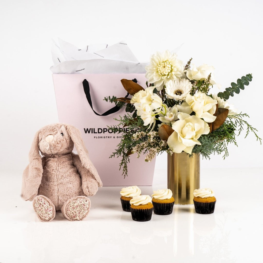 Neutral Baby Sweetheart Combo Gift - Wild Poppies -  General - Same Day Flower Delivery Auckland - Auckland Flower Delivery \ Florists - boutique gift boxes 