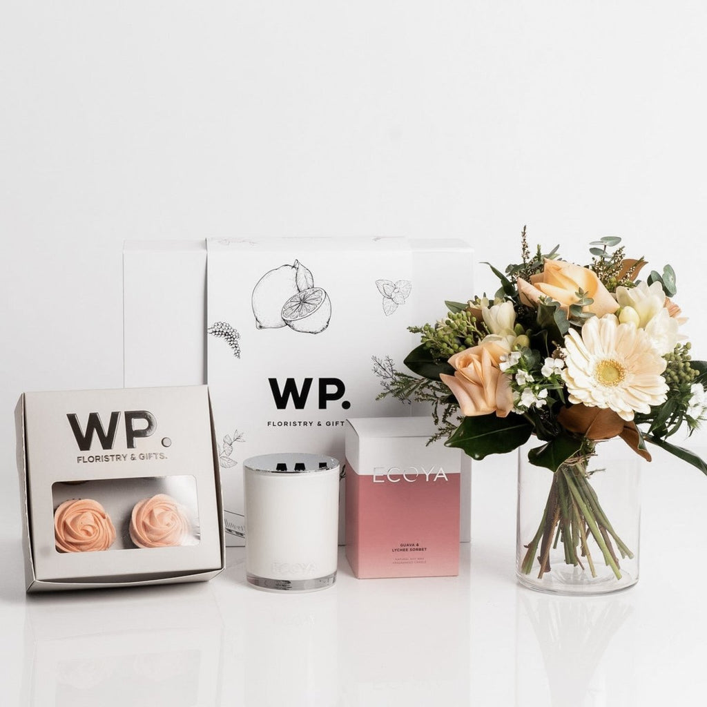 Renoir Peach Posy & Guava Sorbet Gift Set - Wild Poppies -  Gift - Same Day Flower Delivery Auckland - Auckland Flower Delivery \ Florists - boutique gift boxes 