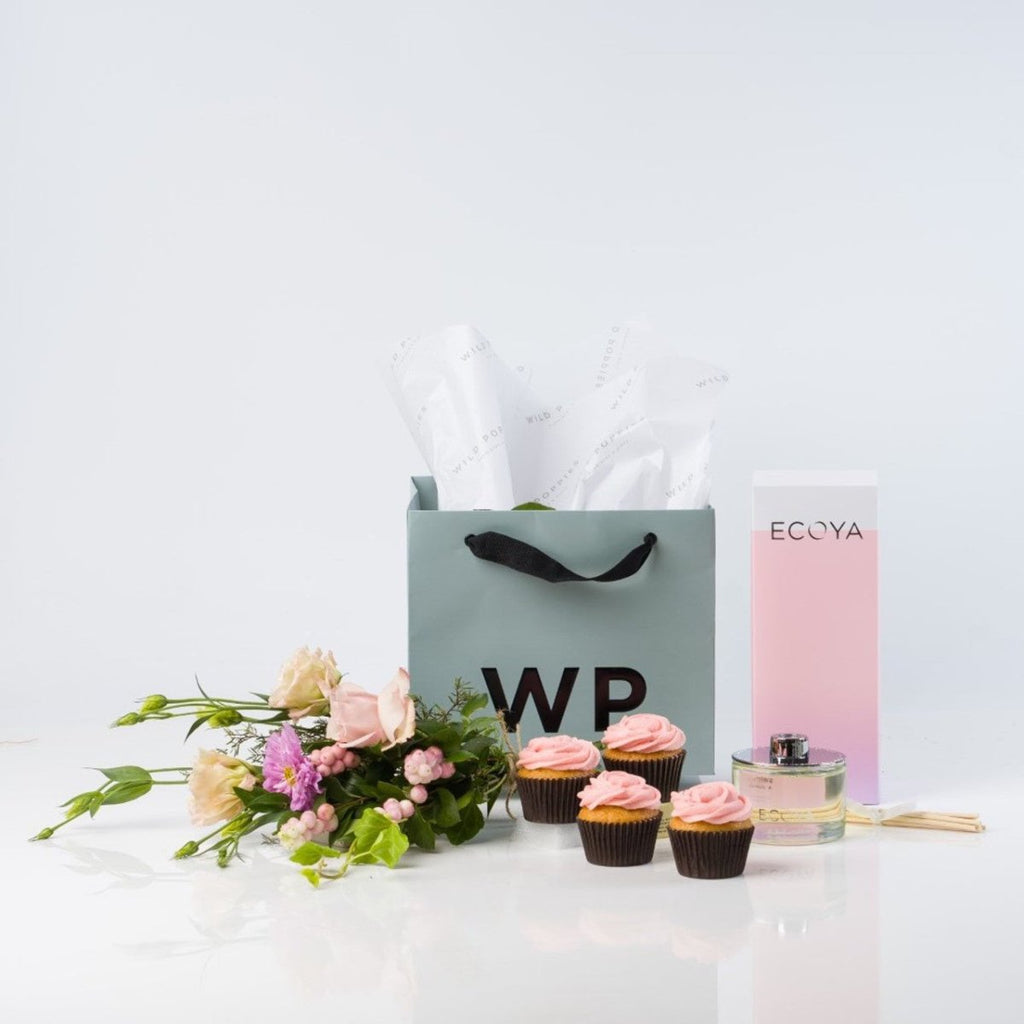 Sweet Pea Ecoya, Cupcakes & Flowers Gift Set - Wild Poppies -  Gift - Same Day Flower Delivery Auckland - Auckland Flower Delivery \ Florists - boutique gift boxes 