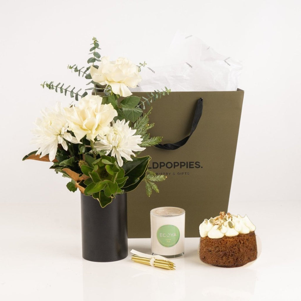 White Birthday Gift Set - Wild Poppies -  Gift - Same Day Flower Delivery Auckland - Auckland Flower Delivery \ Florists - boutique gift boxes 